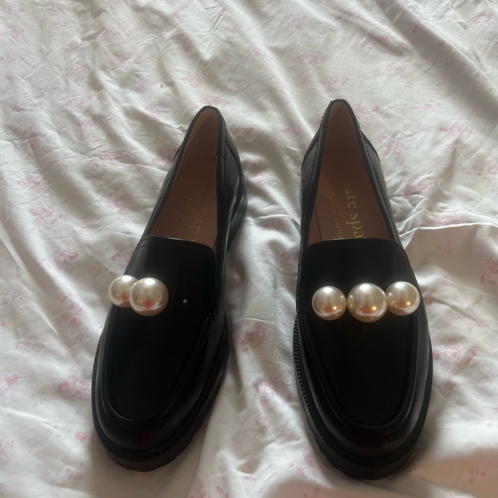 Kate Spade Black Flats with Pearl Accents